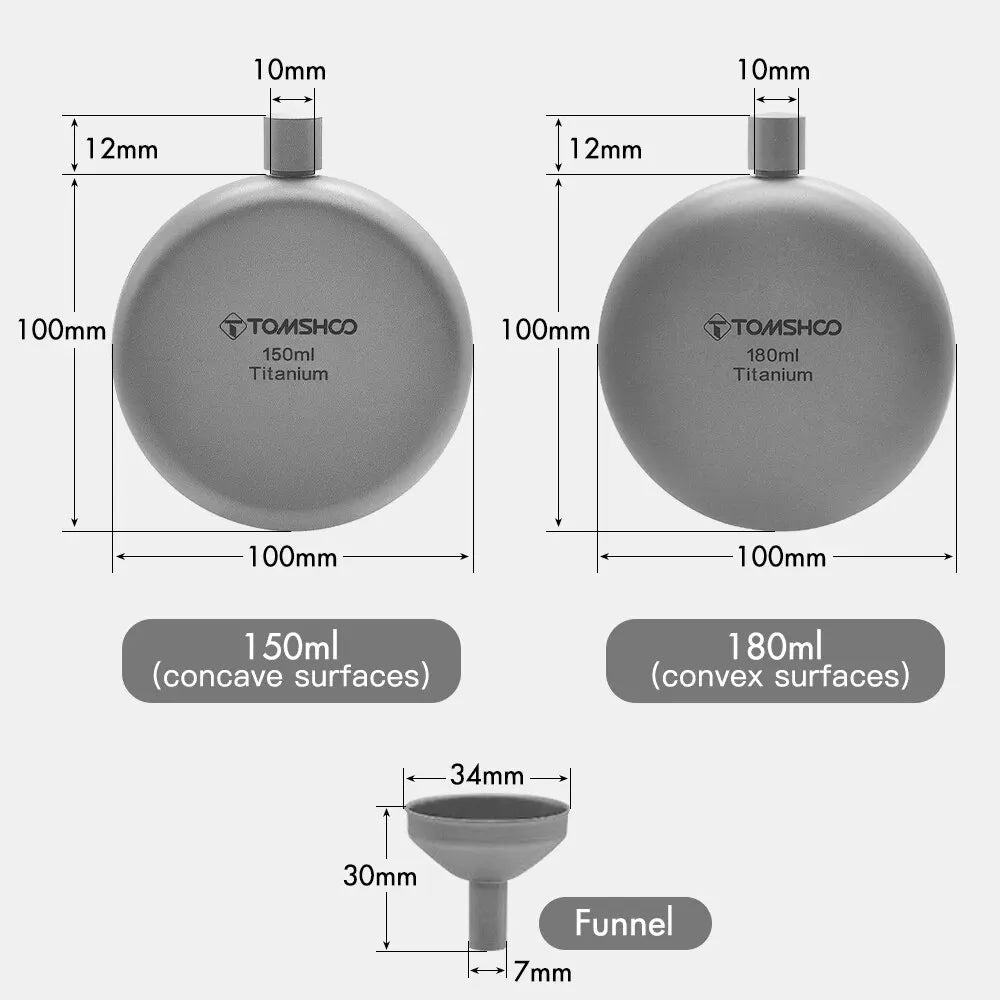 Tomshoo 150ml/180ml Titanium Flask with Funnel Alcohol Whisky Wine Flask for Outdoor Camping Hiking Backpacking Travel Picnic