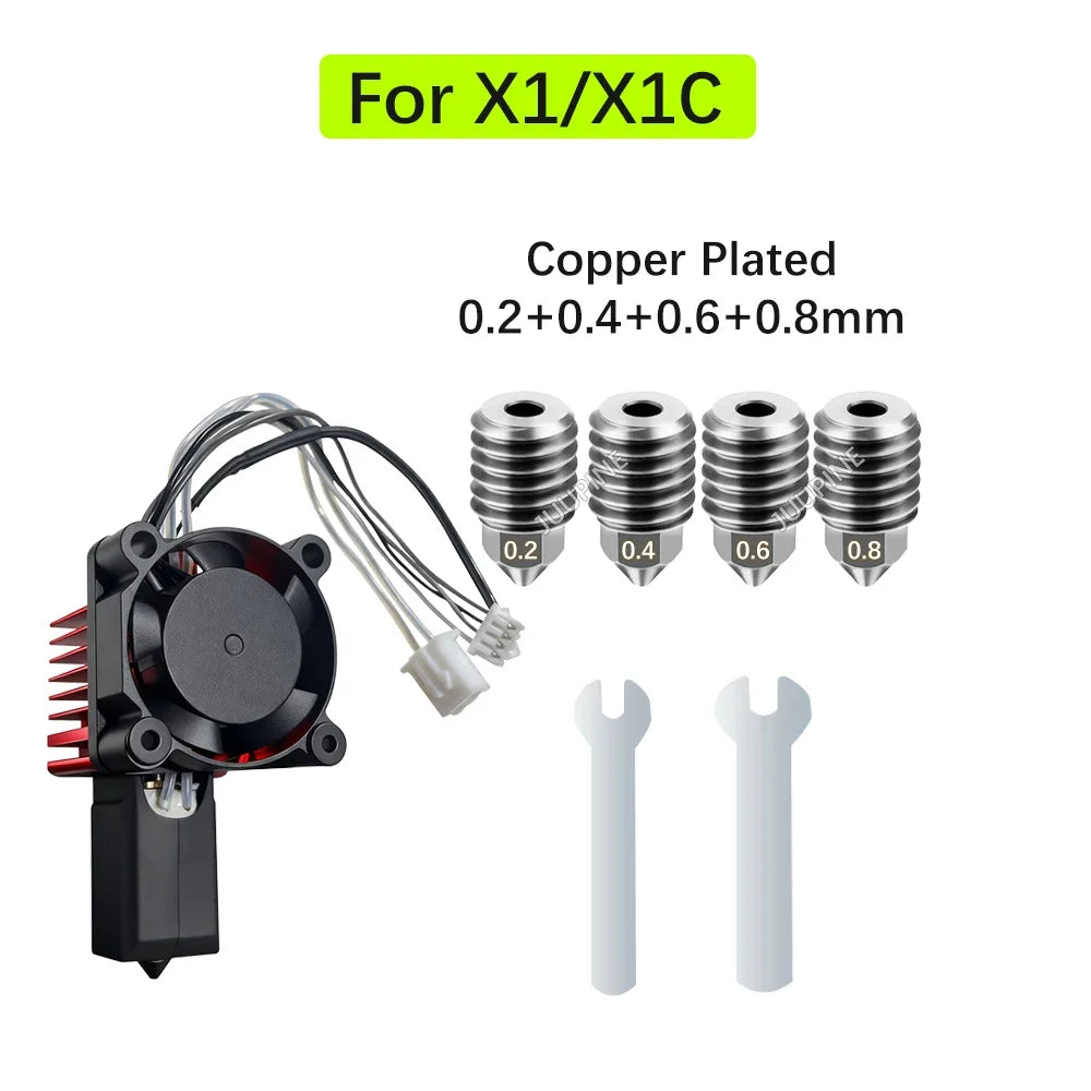 For Bambu Lab P1S Hotend Complete Assembly Upgrade Hardened Steel Extruder Kit For X1 X1C P1P P1S Fan Nozzle X1 Carbon Hot End