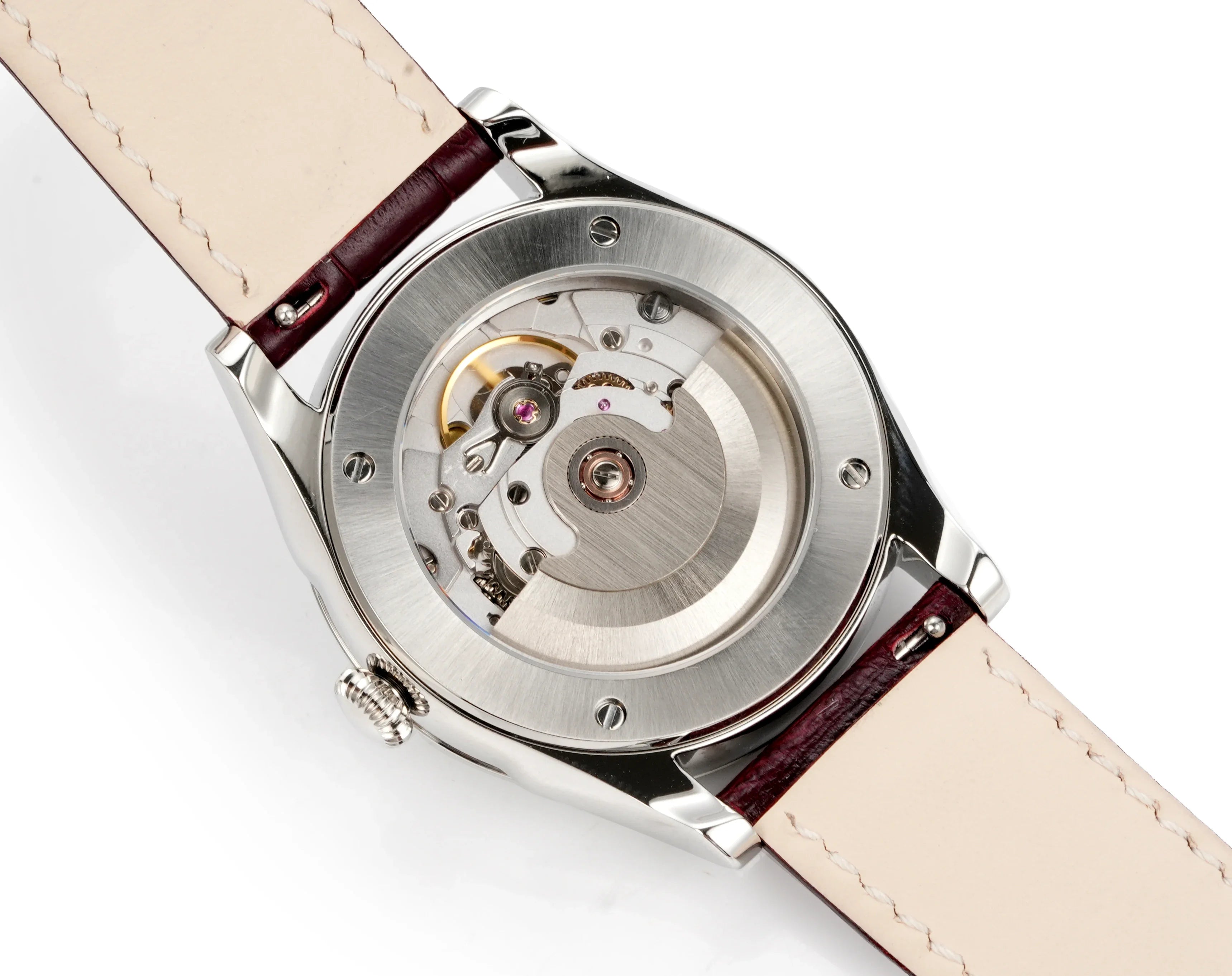 HUASUO New 38mm Business Men Watch Tiger Eye Stone Dial PT5000 Automatic Mechanical Gemstone Wristwatch Sapphire Waterproof 50M