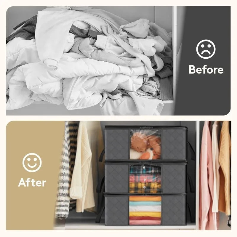 Closet Organizers and Storages Clothes Storage Bag Blanket Storage Foldable Storages Bin Sturdy Sewn By 3 Layers Fabrics