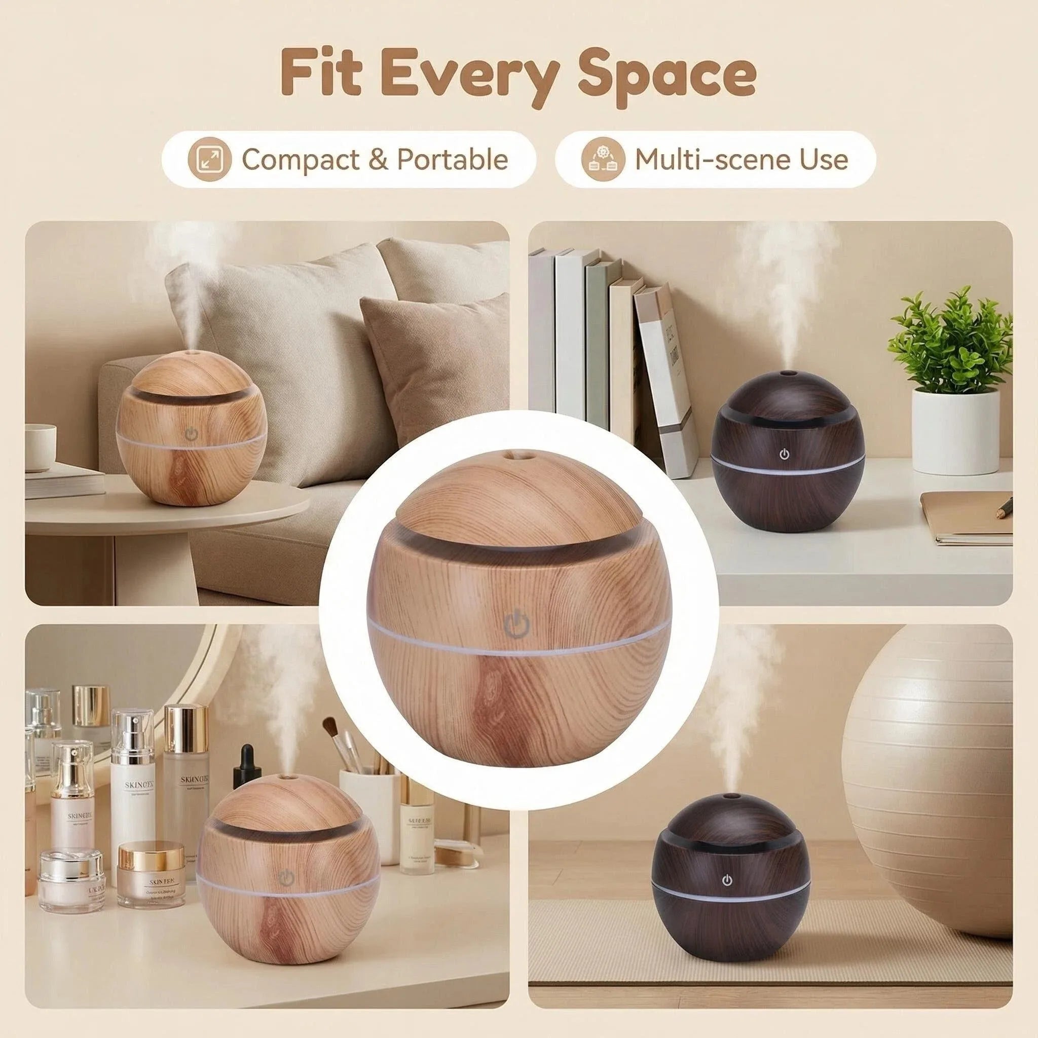 Ultrasonic personal humidifier & aroma diffuser with LED mood light support USB power supply