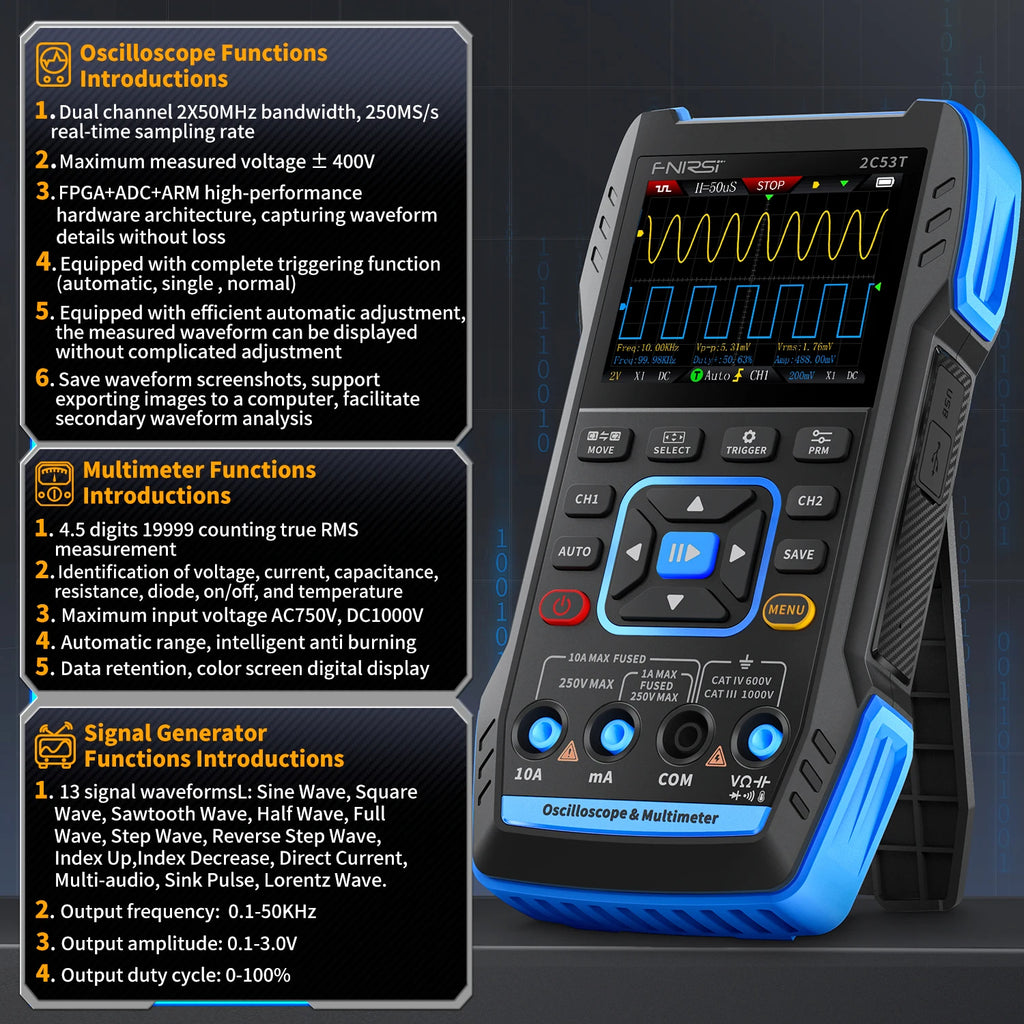FNIRSI 2C23T Oscilloscope Multimeter DDS Generator 10MHz*2 50MS/s