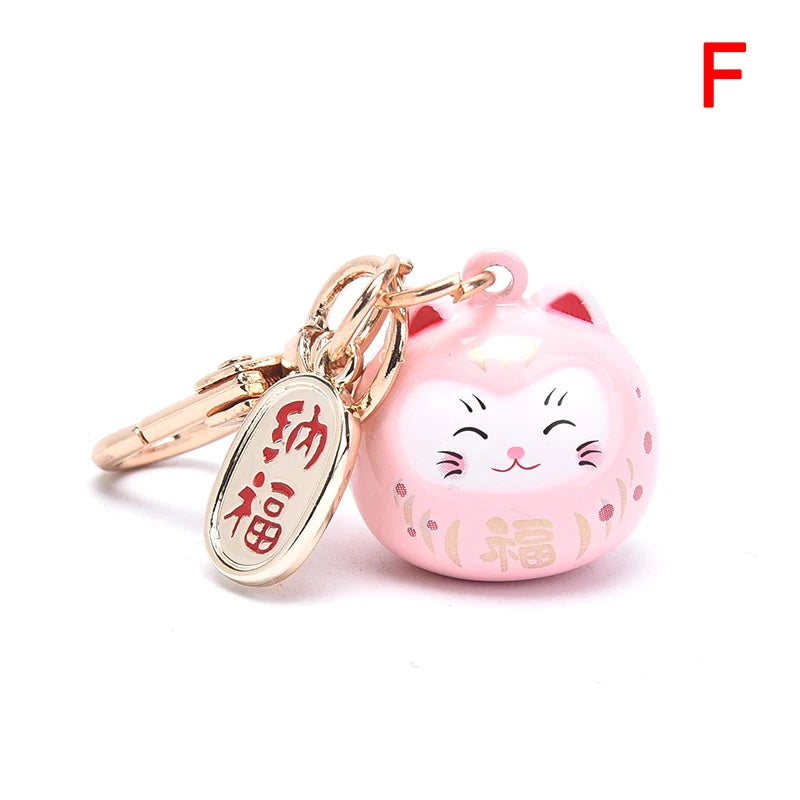 New Japanese Cute Lucky Cat Bell KeyChains Car Bag Decor Water Sound Bell Pendant Charm Keys Couple Gifts Keyring Pray Keyfob