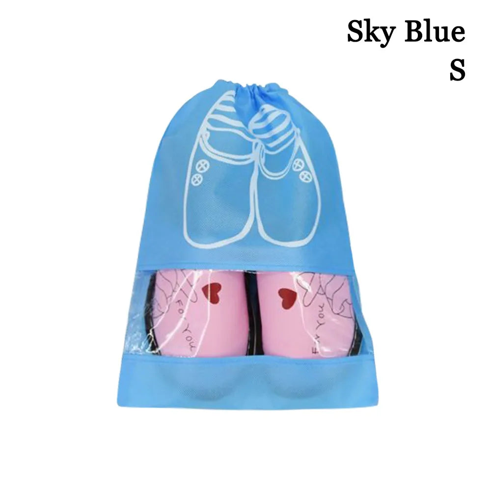 New Non-woven Shoes Pouch Portable Waterproof Shoes Storage Organizer Bags Drawstring Accessories Transparent Hanging Bag Travel