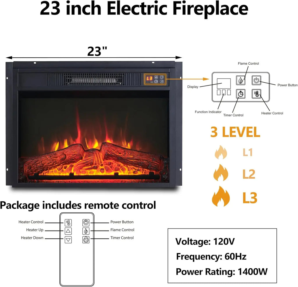 45" clamshell electric fireplace with mantel, electric fireplace heater, remote control, living room, adjustable flame level