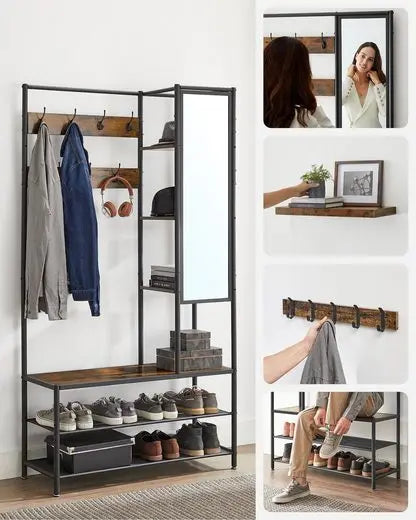 VASAGLE coat rack wardrobe, with shoe bench, 35x98x182 cm
