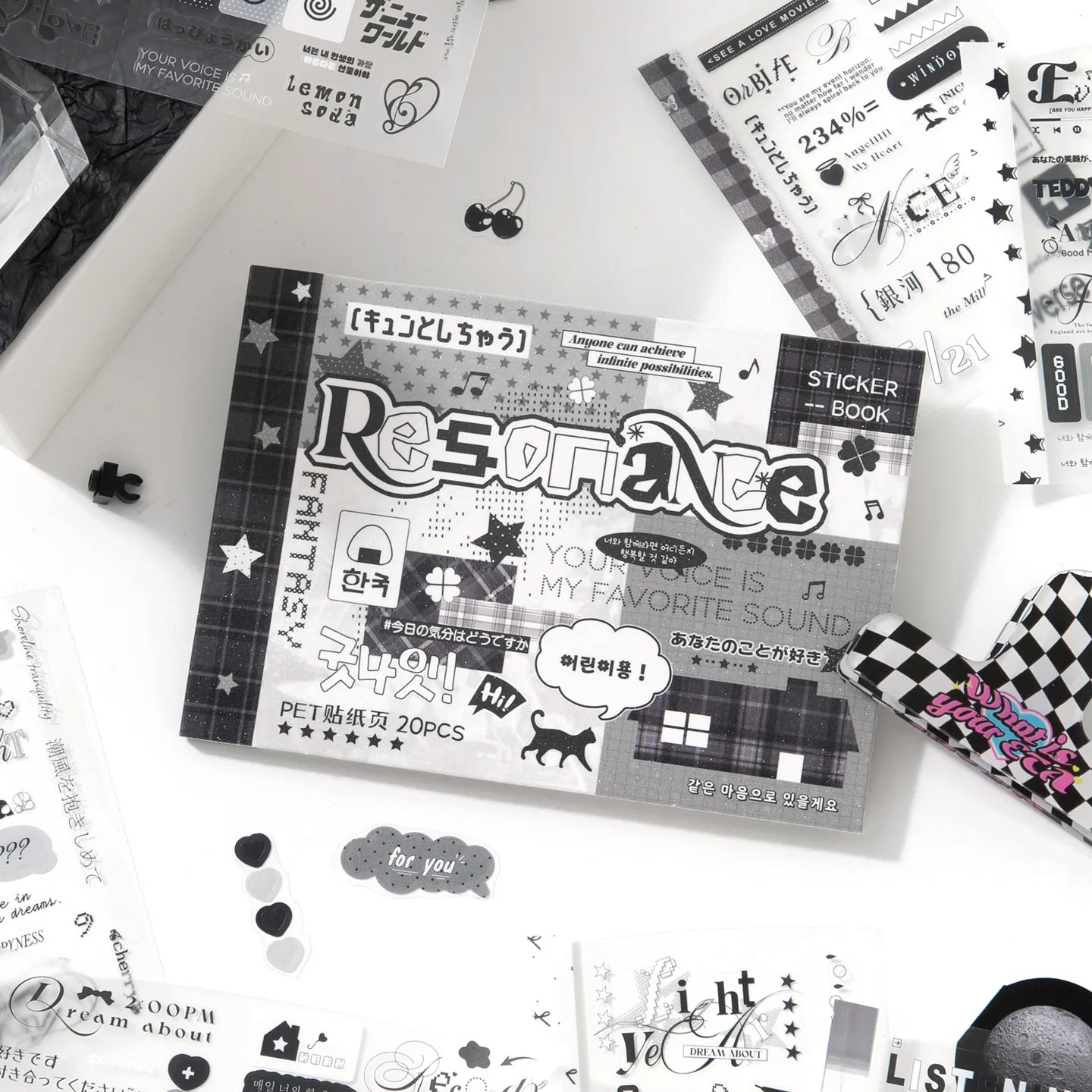 20sheets Kawaii Ins M5 Creative Typeface Die cut Stickers Book for DIY Diary Scrapbook Handmade Aesthetic Stickers