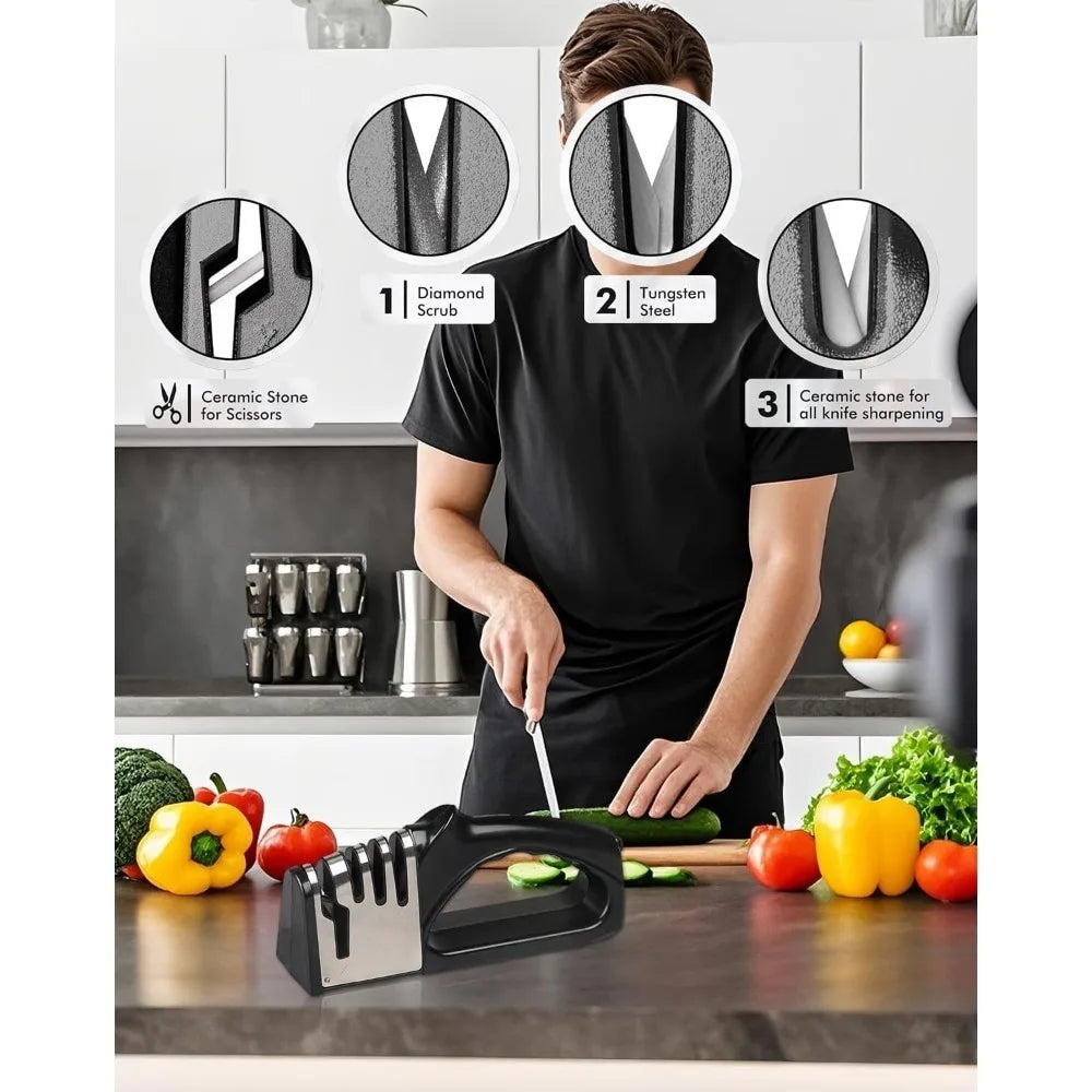 4 in 1 Kitchen Knife Sharpener, Portable Non slip Base Multi function Knife Sharpening Set, Kitchen Gadget Accessories