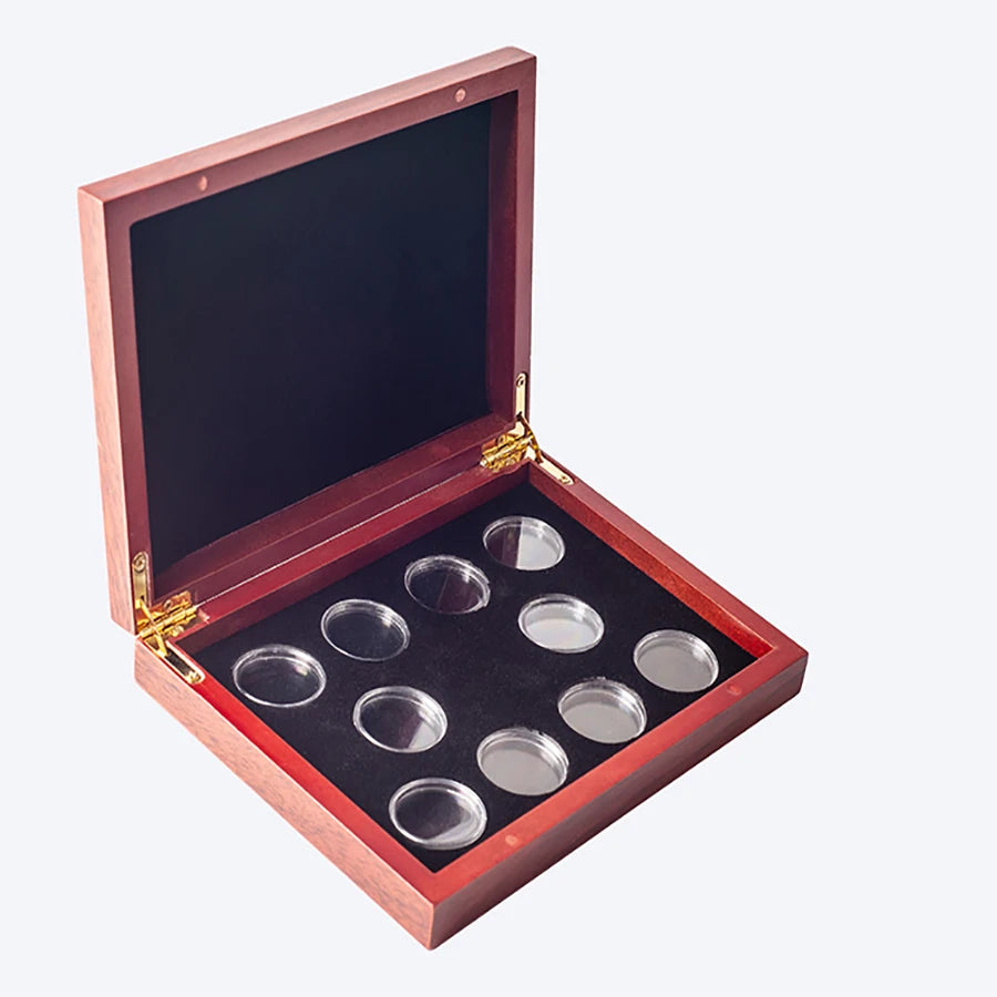 Red Round Coins Case Holders Storage Container Display 27mm 40mm Cases Wooden Box Commemorative Coins Collection Box CY