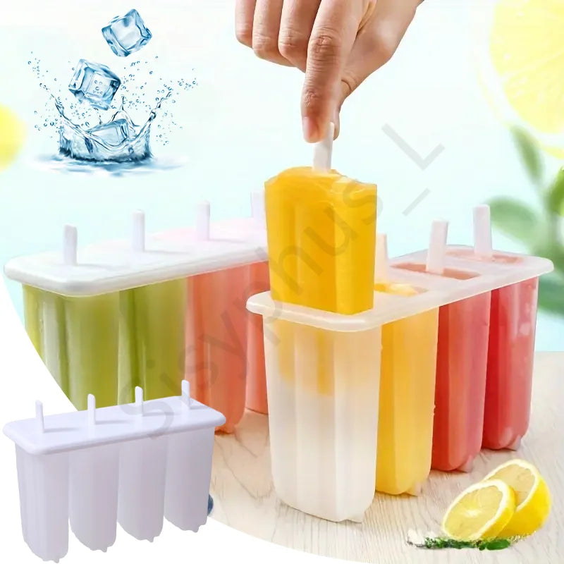 1-20Pcs 4 Gird DIY Ice Cream Molds Reusable Children's Creative Popsicle Mold Kitchen Tools