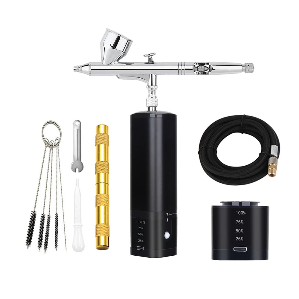 Noiseless Cordless Air Brush Compressor Kit Replace Battery Super Works Airbrush Spray Gun Barber Art Design Beauty Care Tool