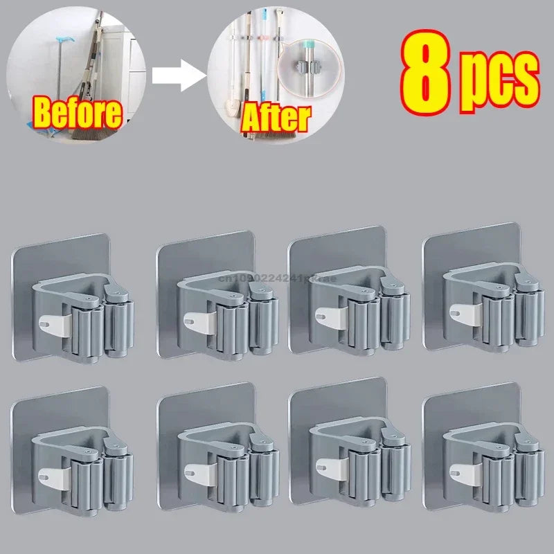 Self-adhesive Mop Holder Broom Stand Wall Mounted Mop Support Sweeping Brush Hook Storage Organizer Bathroom Kitchen Accessories