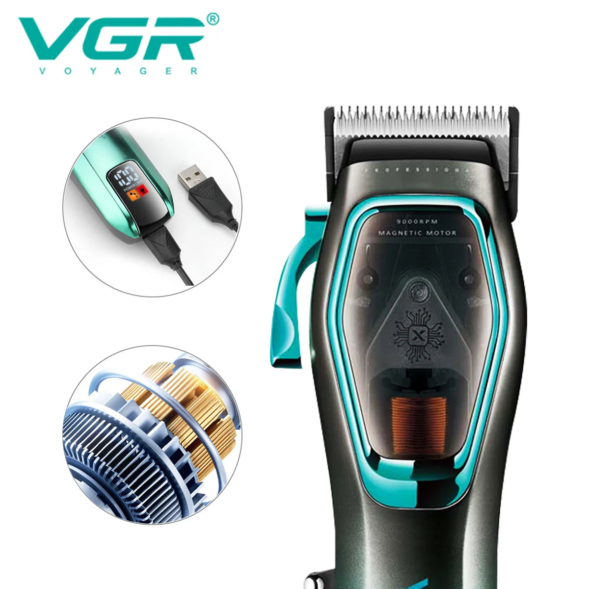 VGR Hair Clipper Professional Hair Trimmer 9000 RPM Hair Cutting Machine Adjustable Barber Haircut LED Trimmer for Men V-674