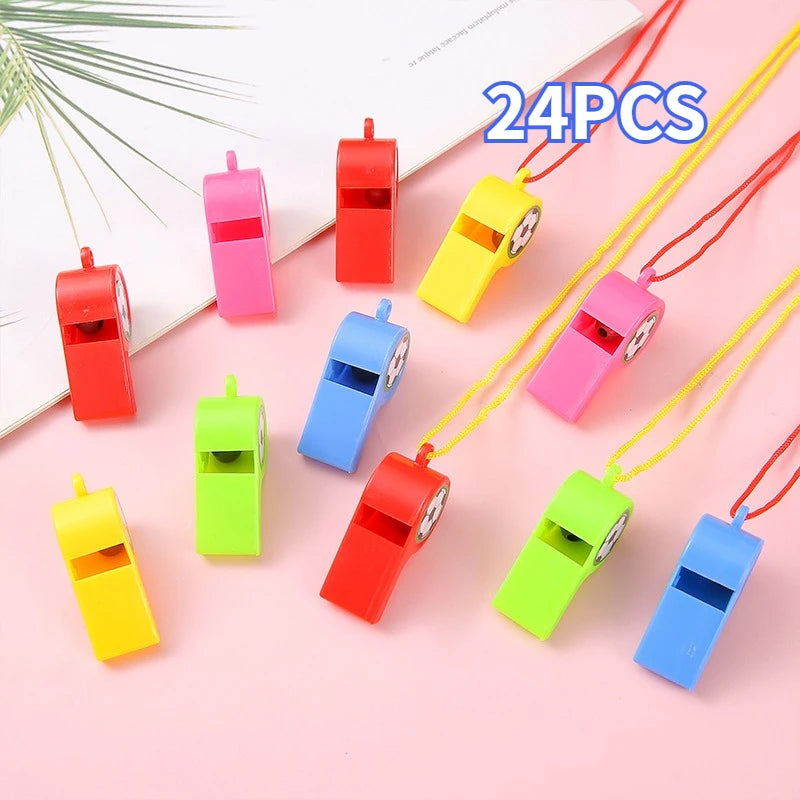 24 silbatos deportivos de plástico colorido, silbatos para animadoras, silbatos para árbitros Cheering whistle apito de torcida