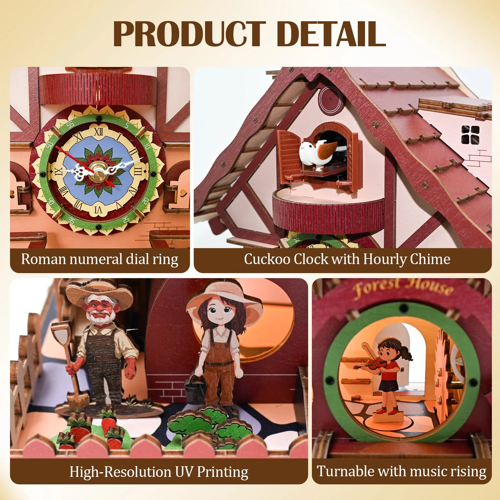Cuberie 3D Wooden Puzzles for Adults, Cuckoo Wooden Clock kit 3-D Puzzles - DIY Mechanical Wood Model Building Project for Adult