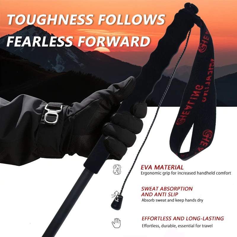 Carbon Fiber 5-Section Hiking Stick Portable Lightweight Clibming Pole Outdoor Foldable Trekking Pole Camping City Walking Stick