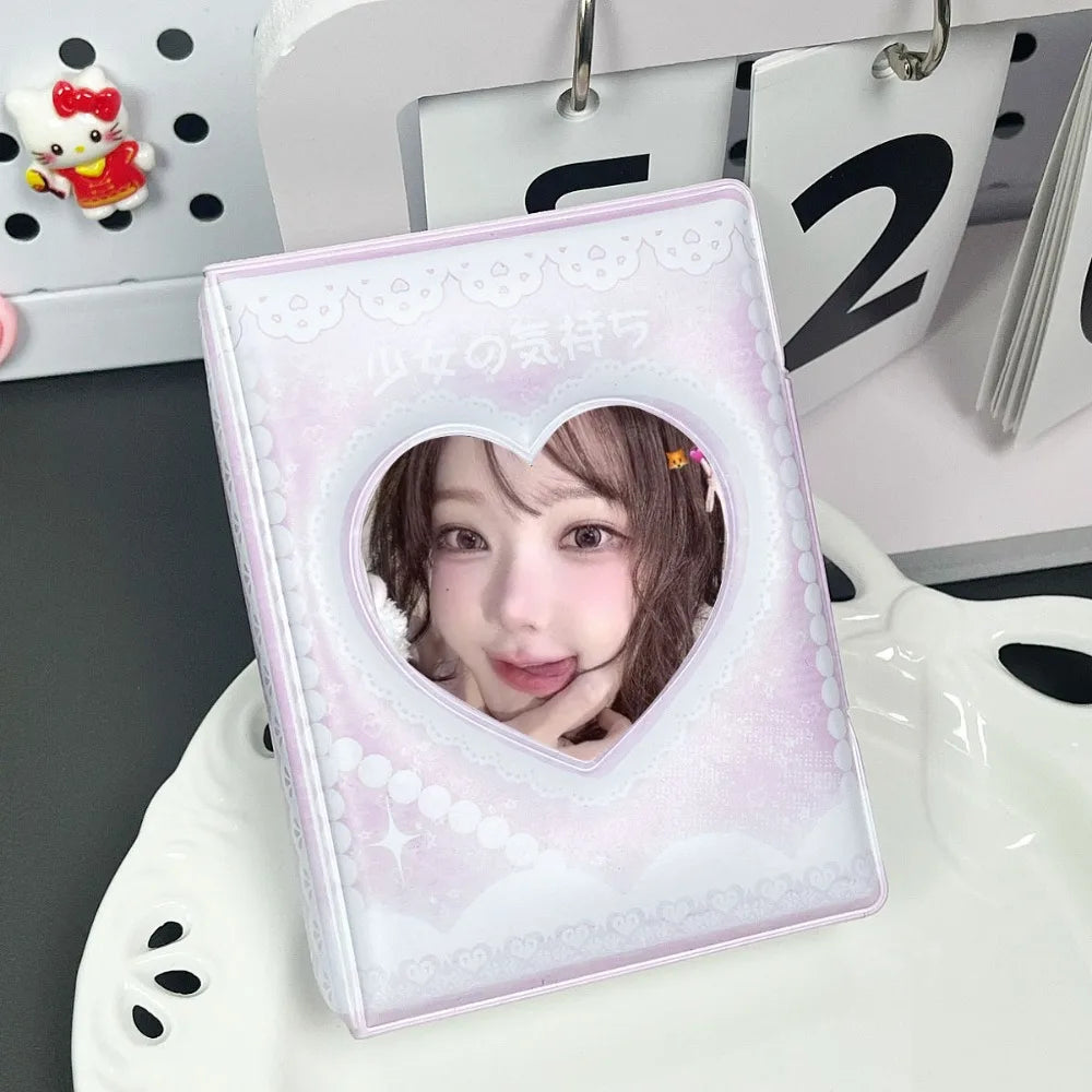 Pink Love Bow Card Album PVC 3 Inch Mini Idol Card Collect Book Collectible Card Album with 16 Internal Pages Photocard Binder