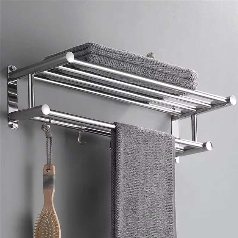 304 Stainless Steel Towel Rack, No Drill Adhesive Wall Mounted Towel Holder for Bathroom, Rustproof Towel Bar for Home Storage
