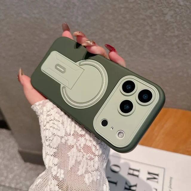 For iPhone 17 Pro Max 16 Luxury Magsafe Magnetic Holder Stand Matte Phone Case For iPhone 15 14 Plus 13 Lens Protective Cover