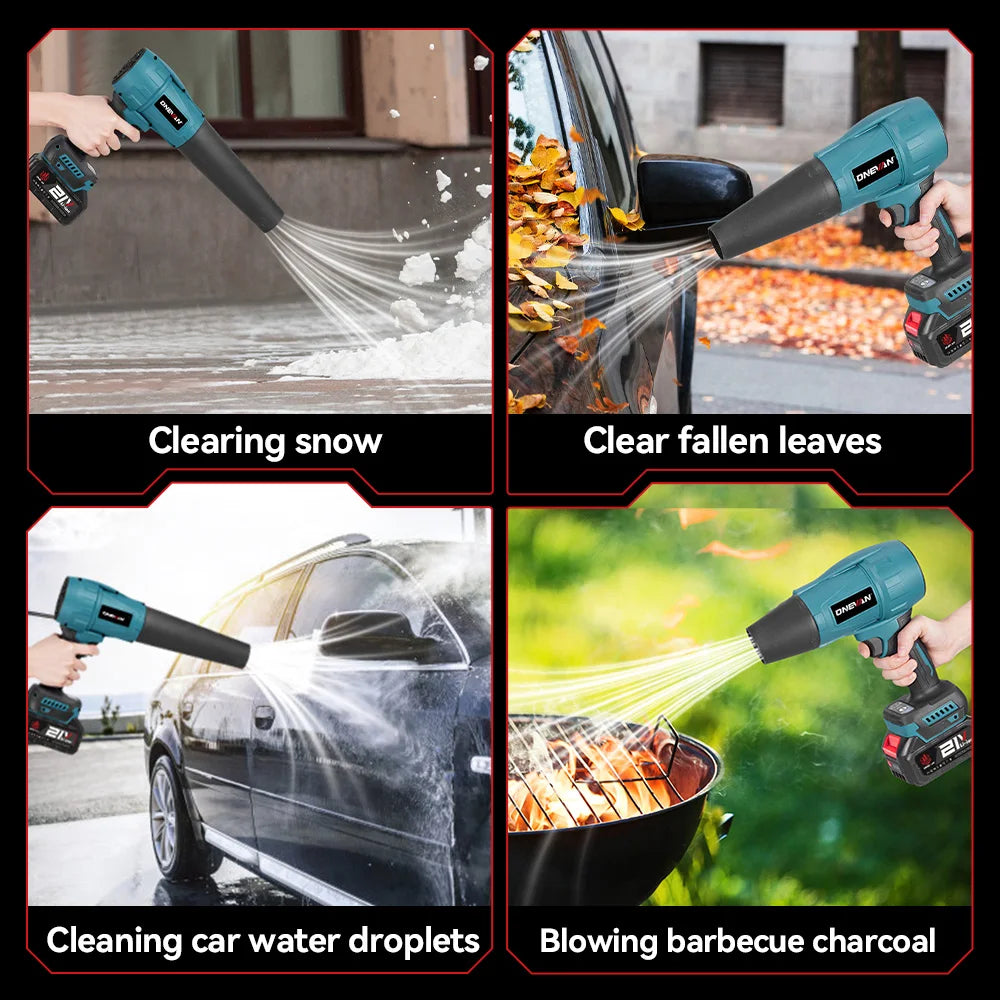 ONEVAN 3500W Brushless Electric Turbo Blower Jet Fan 350M/S 4 Nozzles Leaf Blower Dust Blowing Tool For Makita 18V Battery Pin