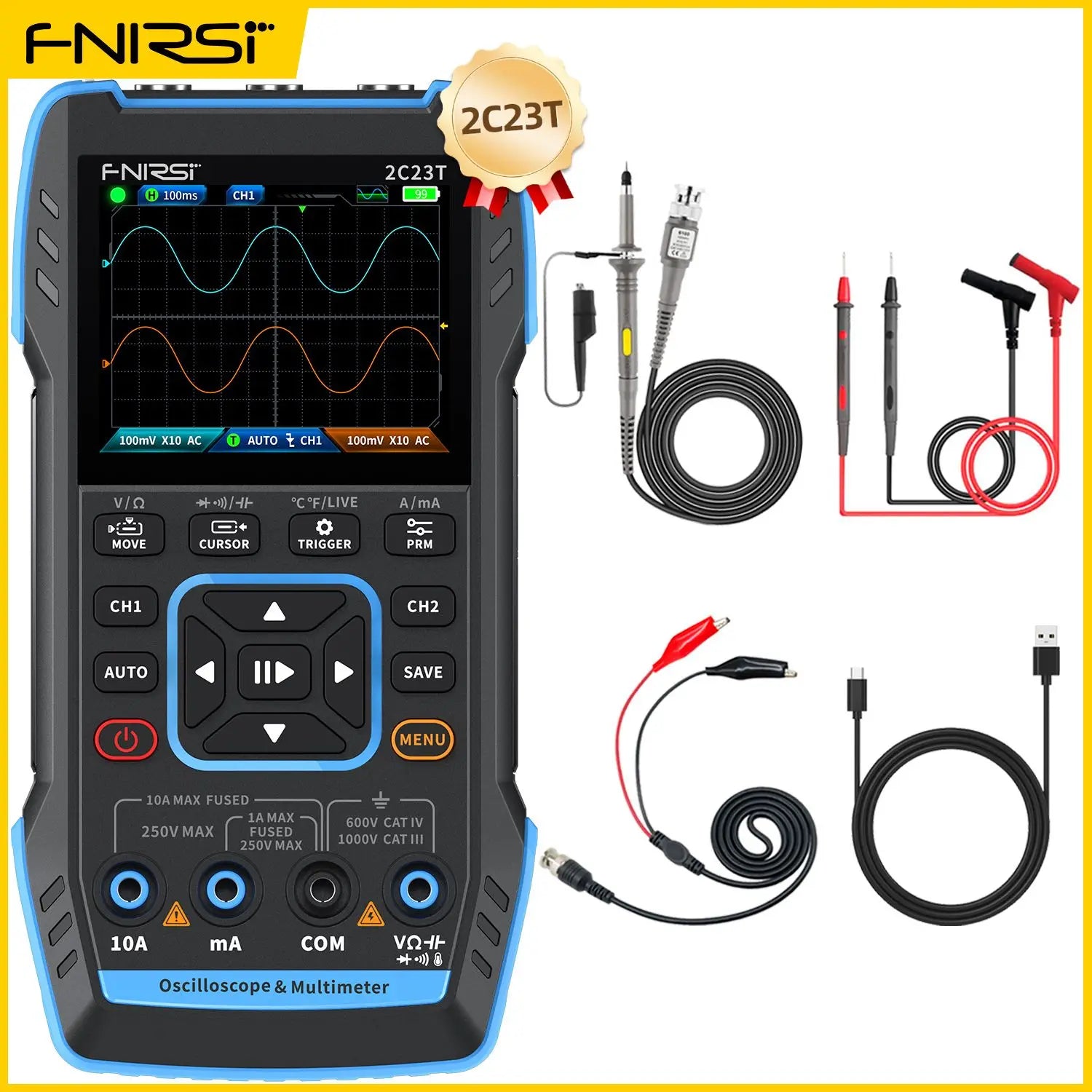 FNIRSI 2C23T Oscilloscope Multimeter DDS Generator 10MHz*2 50MS/s