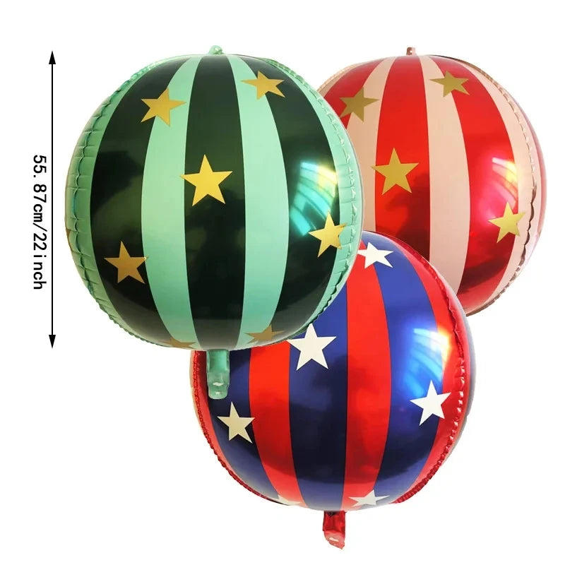 3 Pcs 22 Inch 4D Striped Star Aluminum Film Balloon Ktv Mall Home School Decoration Circus Party Supplies Kids Photo Booth Props