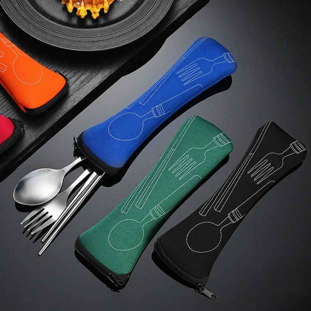 Cutlery Storage Bag Travel Fork Spoon Chopsticks Stainless Steel Cutlery With Case Pouch Fork Spoon Chopstick Case