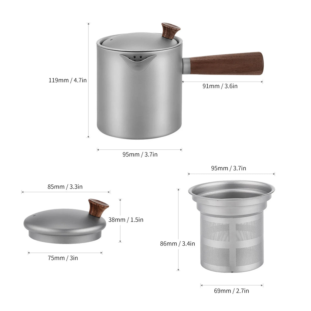 Tomshoo Titanium Kettles Wood Handle Titanium Teapot Portable Outdoor Camping Lightweight Coffee Pot With Fine Mesh Filter