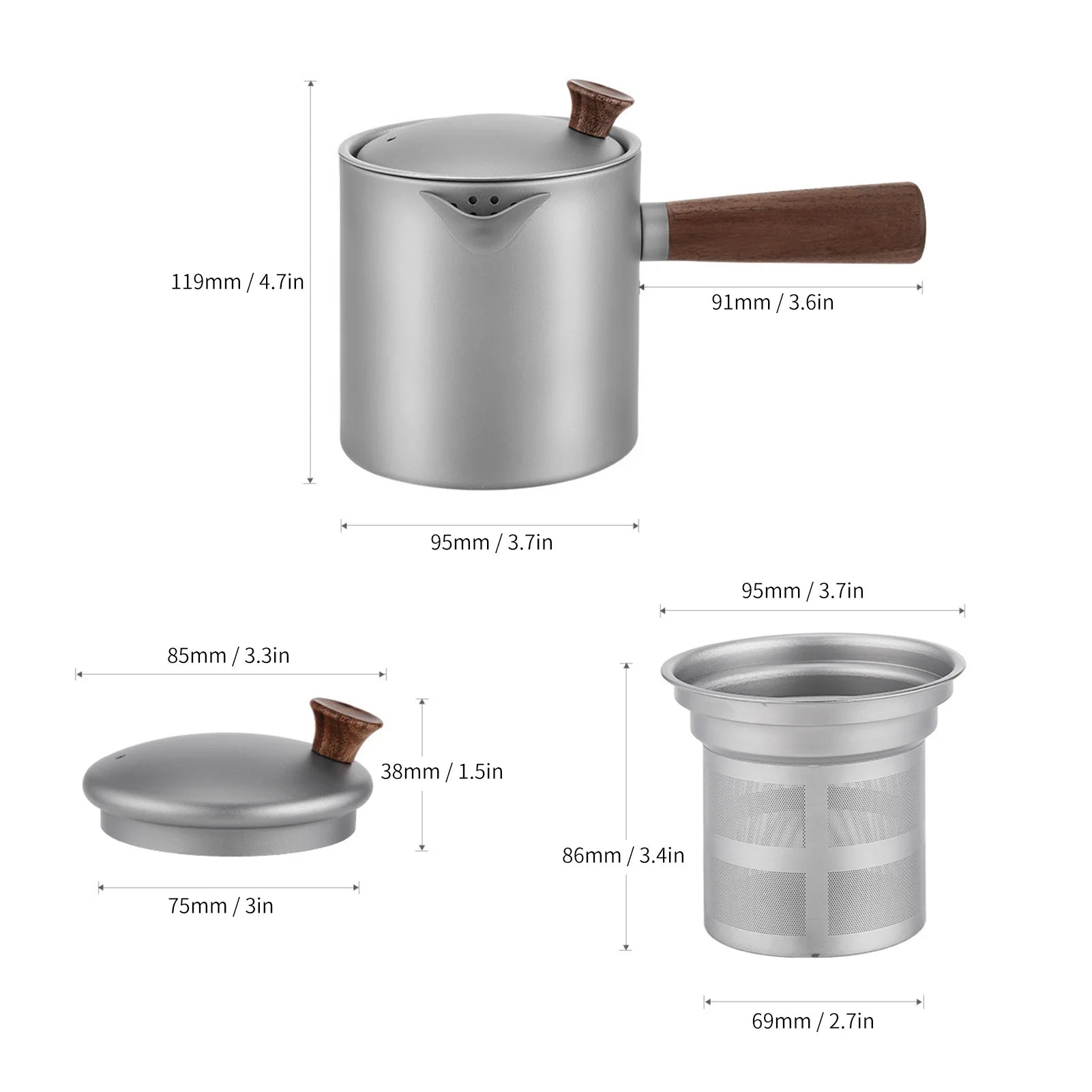 Tomshoo Titanium Kettles Wood Handle Titanium Teapot Portable Outdoor Camping Lightweight Coffee Pot With Fine Mesh Filter