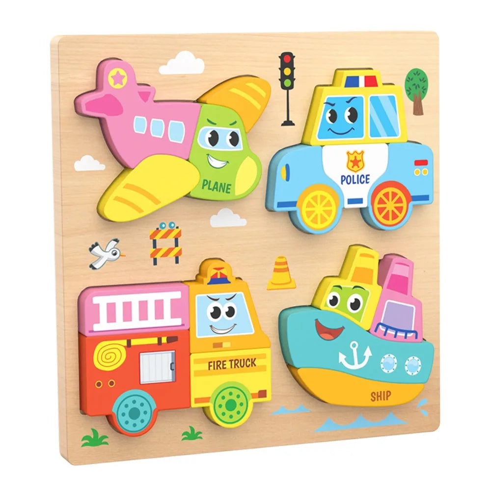 Multicolor Wooden 3D Puzzle Fruits Dinosaur Hand-eye Coordination Early Education Puzzle Cartoon Animal English Learning Puzzle
