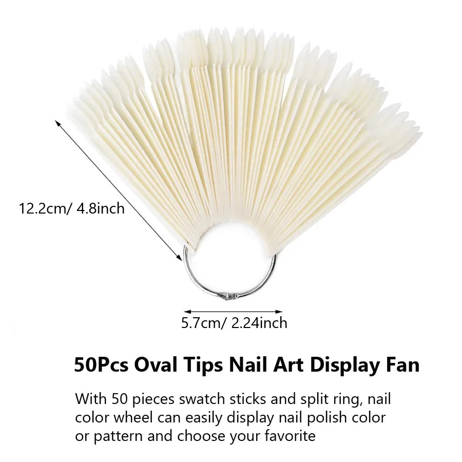 50Pcs Oval Fan-Shaped Swatch Sticks with round Tips for Nail Art Gel Polish Display And Organization