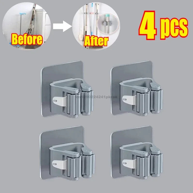 Self-adhesive Mop Holder Broom Stand Wall Mounted Mop Support Sweeping Brush Hook Storage Organizer Bathroom Kitchen Accessories