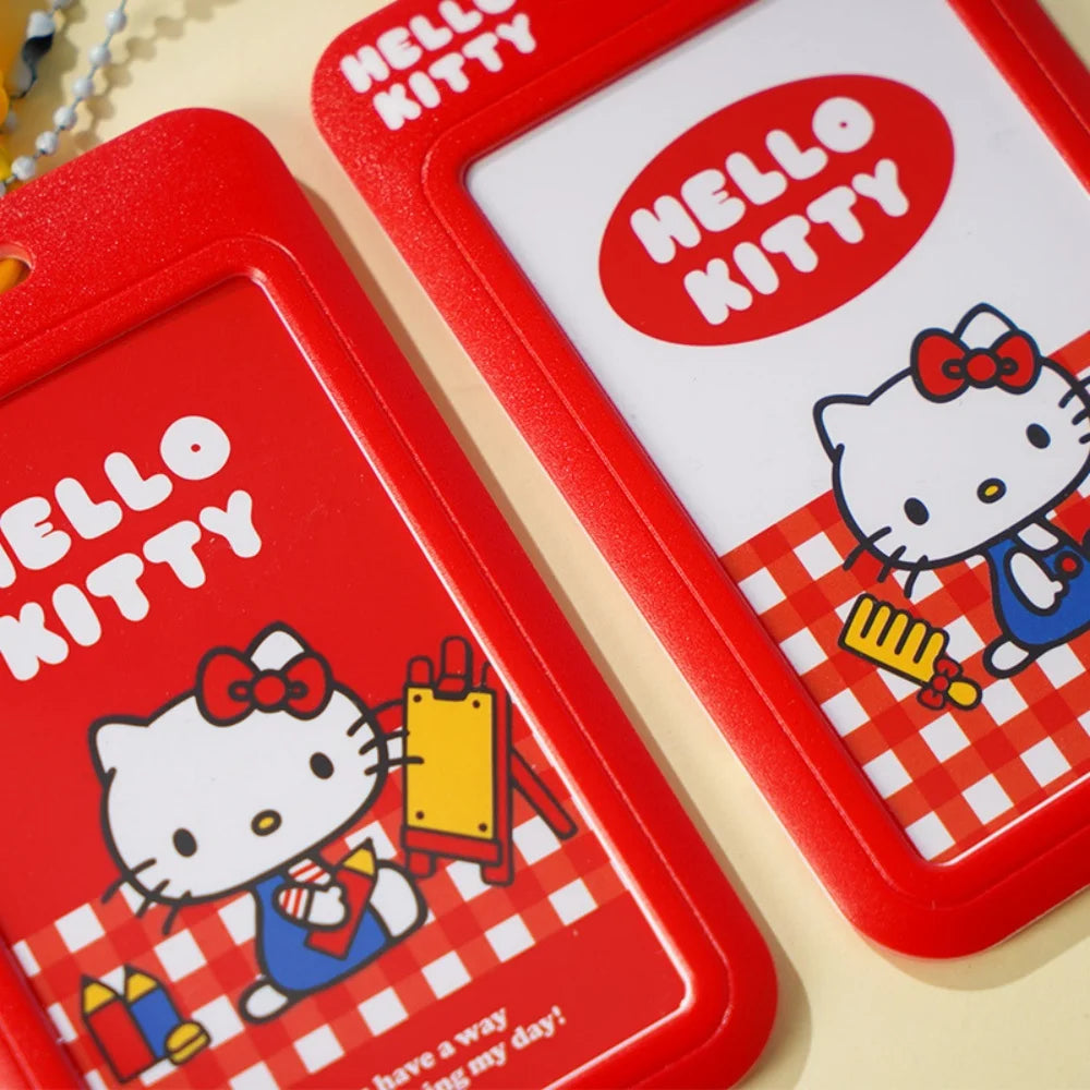 Genuine Sanrio Hello Kitty Slide ID Tag Name Identity Badge Holder Reel Working Permit Case Staff Employee Pass Work Card Gifts