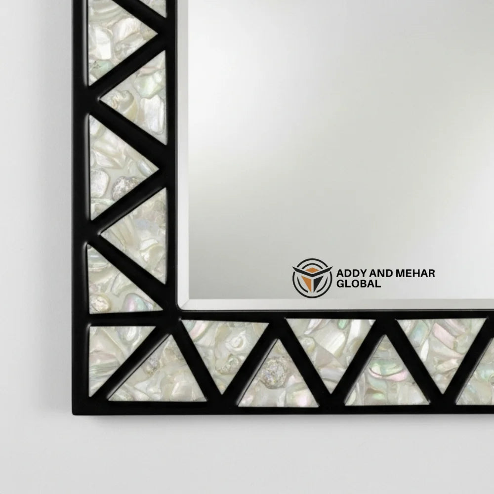 Luxury Square Mother of Pearl Inlay Art Deco Eco-Friendly Handmade Wall Mirror with Black Geometric Frame for Wedding Decor