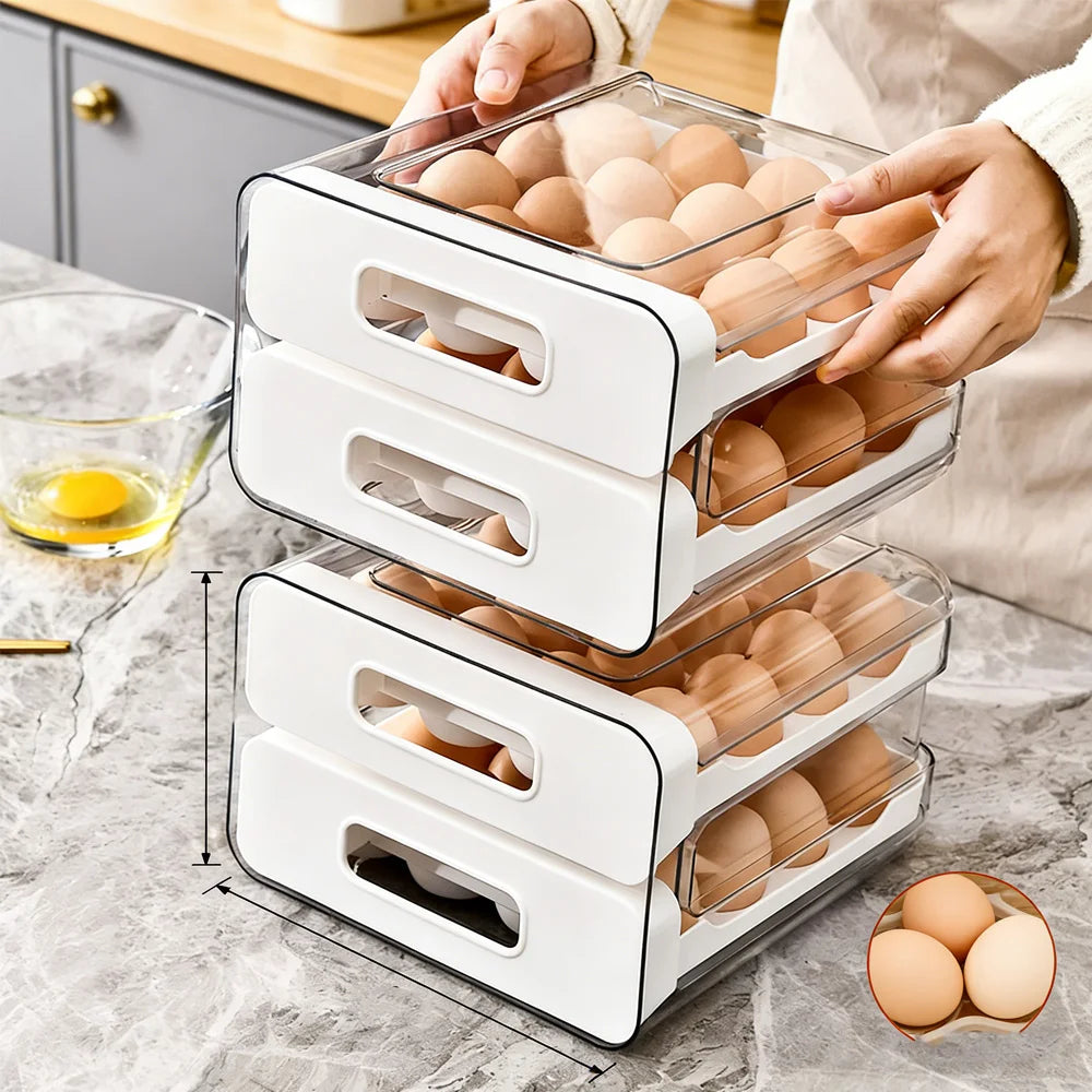Household Refrigerator Egg Drawer Storage Box, Double Layer Plastic Egg Tray Holder