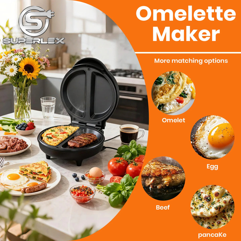 SUPERLEX Electric Omelette Maker 750W Nonstick Multi-function Omelette Machine With Smart Light Indicator Household Bread Cake