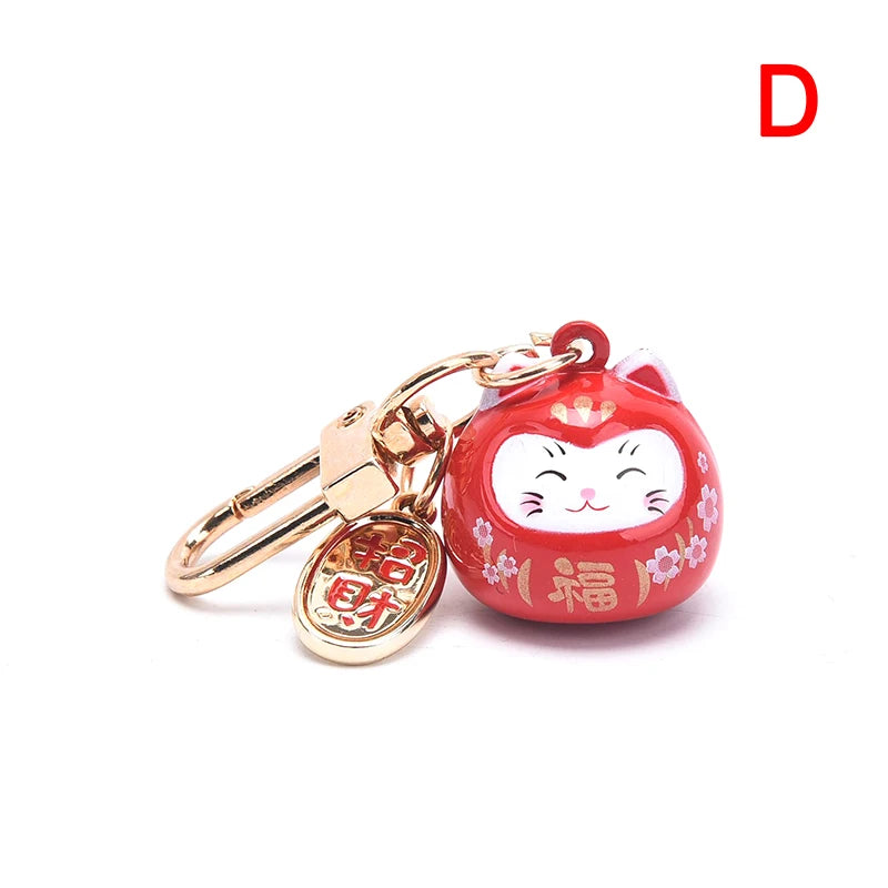 New Japanese Cute Lucky Cat Bell KeyChains Car Bag Decor Water Sound Bell Pendant Charm Keys Couple Gifts Keyring Pray Keyfob