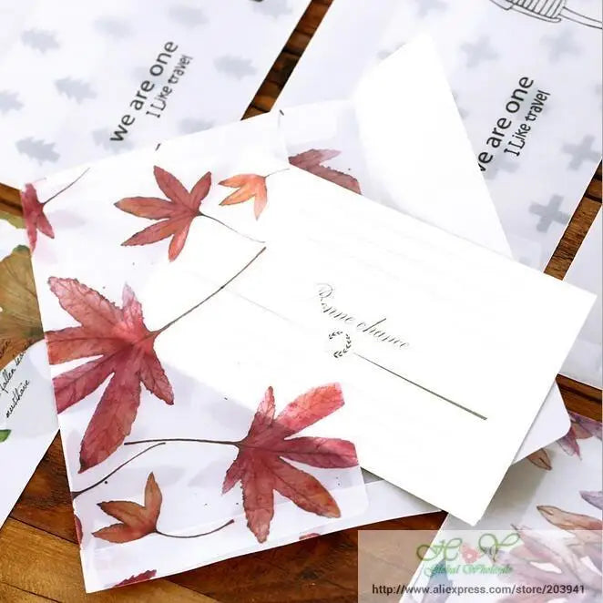 20pcs/lot 16*11cm sulfuric acid paper envelope leaves pattern transparent window envelope for greeting cards cover