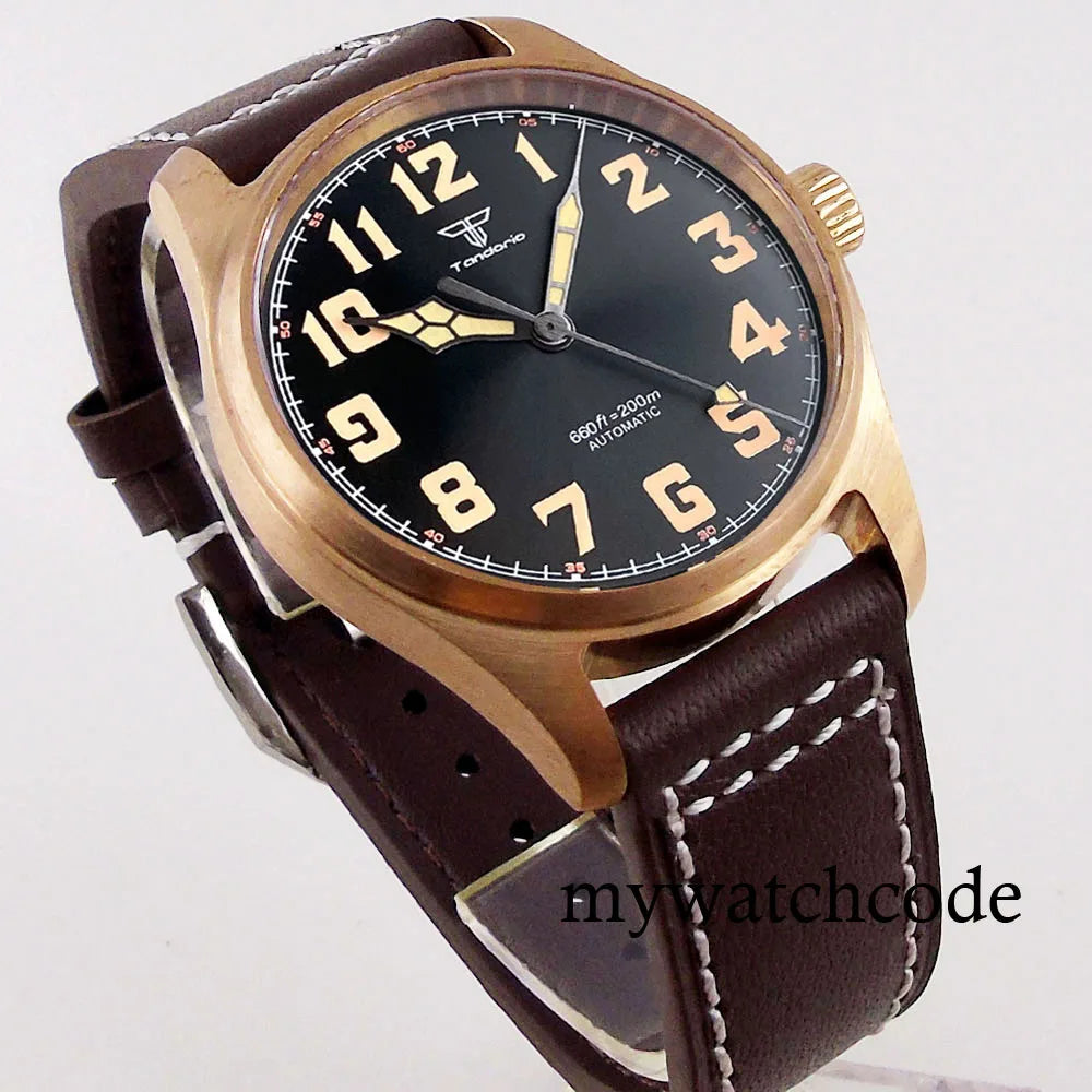 Tandorio Cusn8 Genuine Bronze Pilot Watch Men 200M Diver Japan NH35A Automatic Wristwatch Sapphire Field-Watch Military Clock