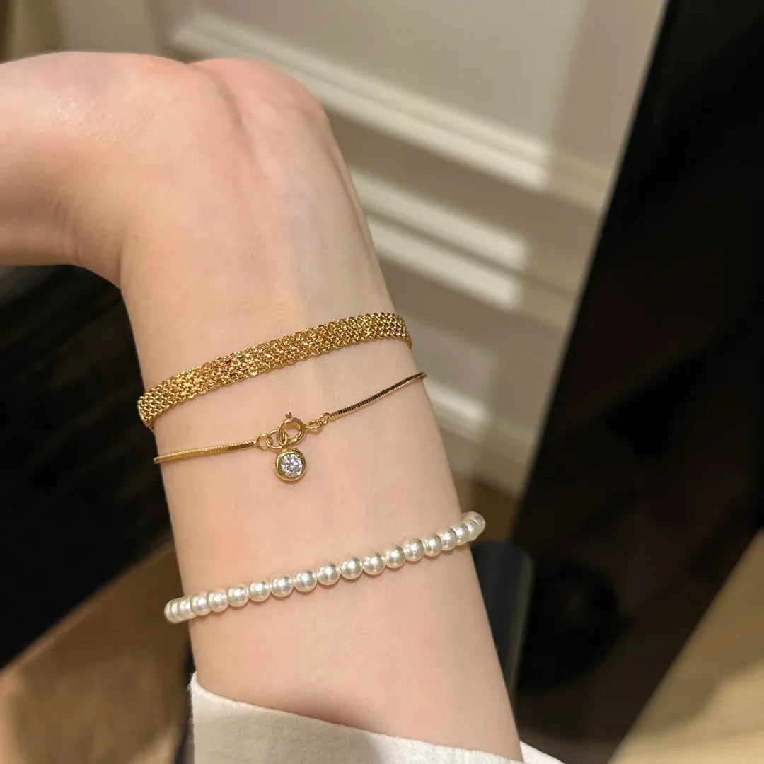 ZAKOL Vintage Sliver Gold Color Woven Strap Bracelet for Women Watch Strap Bracelets Daily Simple Versatile Jewelry Gif