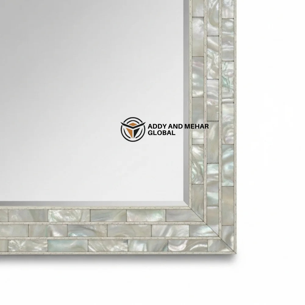 Premium MOP Shell Inlay Square Art Deco Wall Mirror Handcrafted Eco-Friendly Framed Edge 5mm Thickness Addy Mehar Global