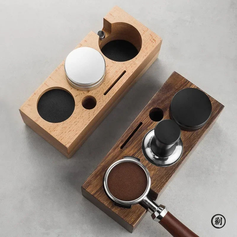 Coffee Tamper Station Stand Wooden Non-slip Espresso Holder Coffee brush Filter Storage Stand Barista Accessories