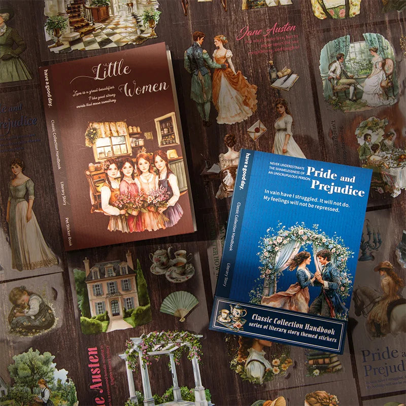 1pack/3pack Classic Literature Collection Handbook Series Literary Story Theme Sticker Book Character Collage 6 Designs