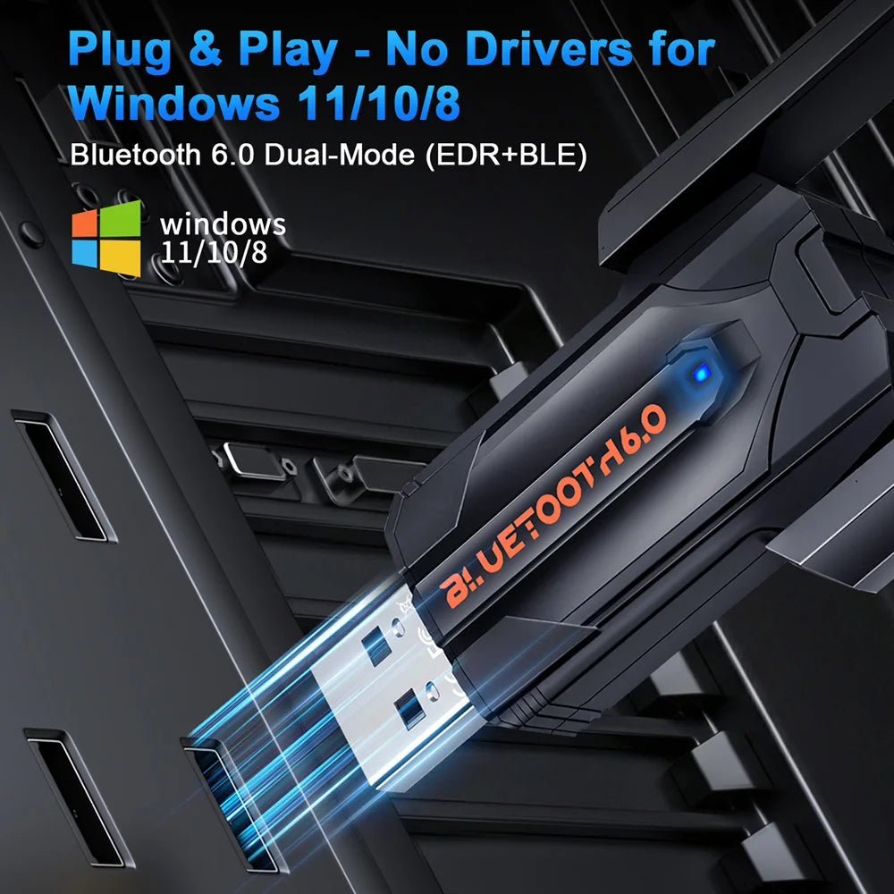 USB Bluetooth Dongle Driver Free 200M Bluetooth 6.0 Adapter for Windows 11/10/8.1 Mouse Keyboard Audio Receiver Transmitter