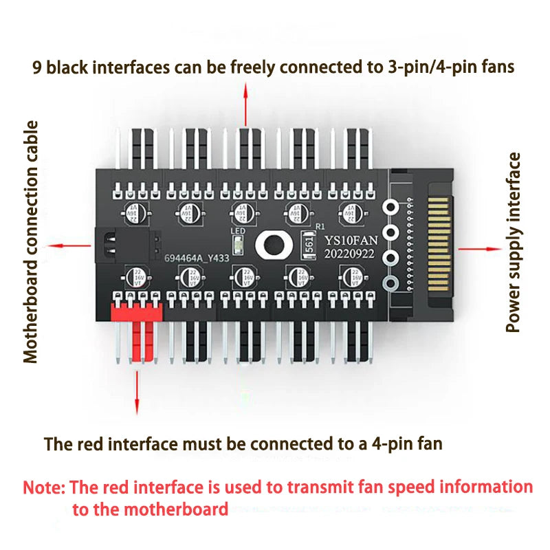 Motherboard 1 to 10pin fan 4 Pin PWM Cooler Fan HUB Splitter Extension 12V Power Supply Socket PC Speed Controller Adapter