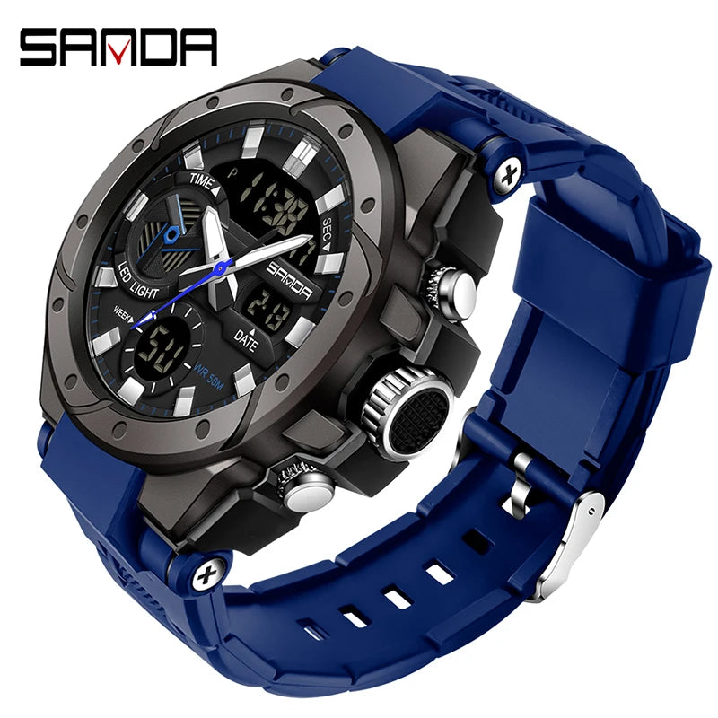 SANDA Brand Electronics Watch Men Sport Alarm Clock Waterproof Stopwatch Chronograph Men's Wristwatches Quartz Digital Watches