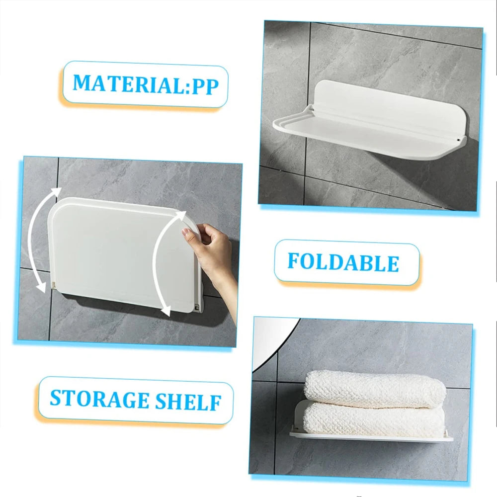 Folding Wall Mounted Shelf Saving Space Foldable Storage Rack Punch-Free Phone Holder Wifi Router Storage Tray BathroomOrganizer