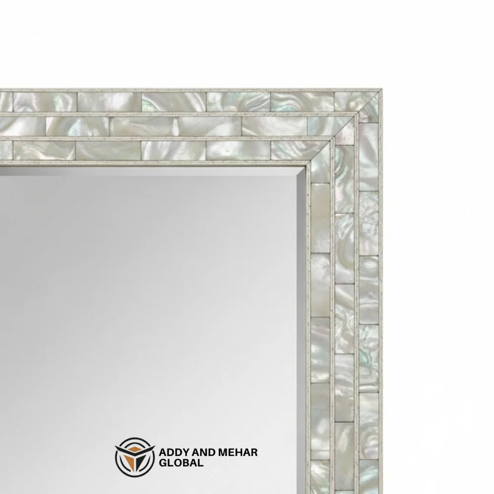 Premium MOP Shell Inlay Square Art Deco Wall Mirror Handcrafted Eco-Friendly Framed Edge 5mm Thickness Addy Mehar Global