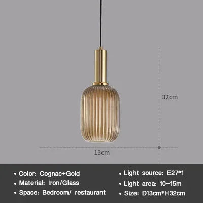 Striped Nordic Vintage Colorful Glass Chandelier For Dining Room Kitchen Island Pendant Light Bedroom Bedside Hanging Lamp