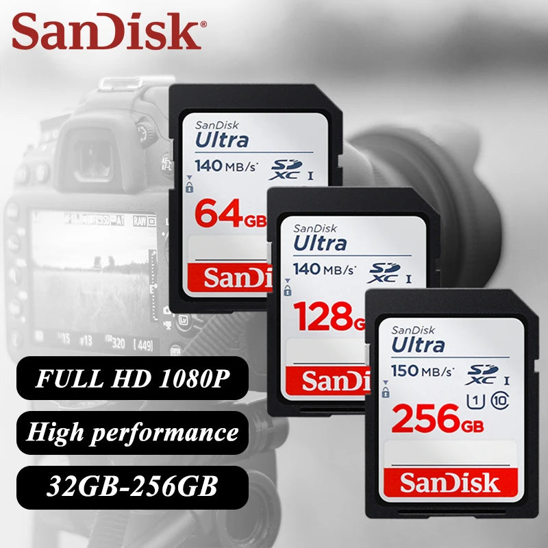 SanDisk Ultra SDHC SDXC UHS-I Memory Cards C10 U1 32GB 64GB 128GB 256GB Read speed Up to 150MB/s waterproof For Camera HD video